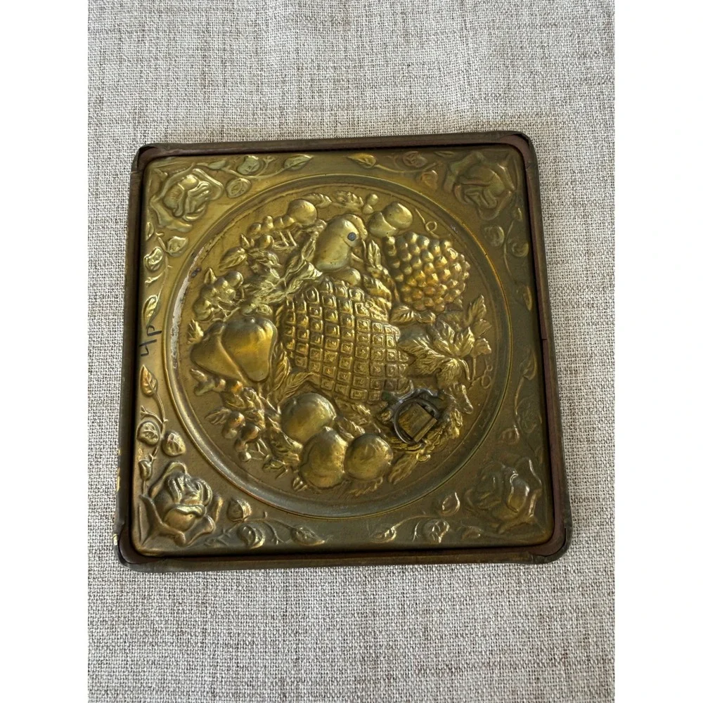 PERCO Brass Fruit Basket Wall Plaque 7in Gold Vintage Pineapple Grapes India